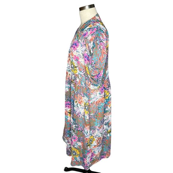 AKEMI + KIN Colorful Button Front Sheer Floral Midi Dress Kimono Size Medium - Picture 3 of 8
